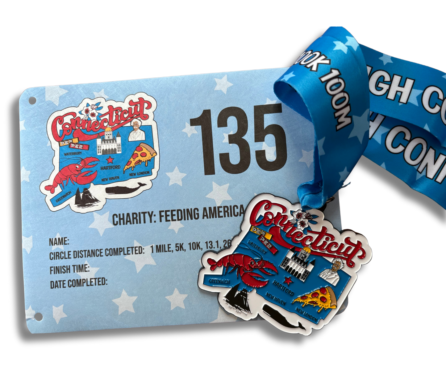 Race Through Connecticut 1M 5K 10K 13.1 26.2 Medal and Bib