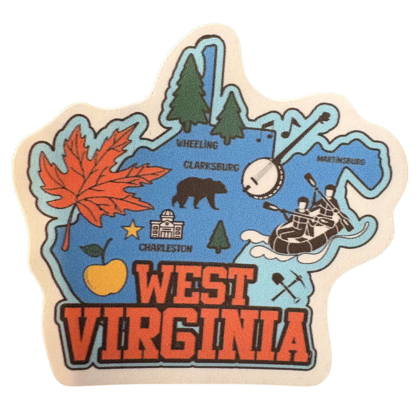 West Virginia themed medal sticker by virtualrunevent featuring a colorful West Virginia map design.