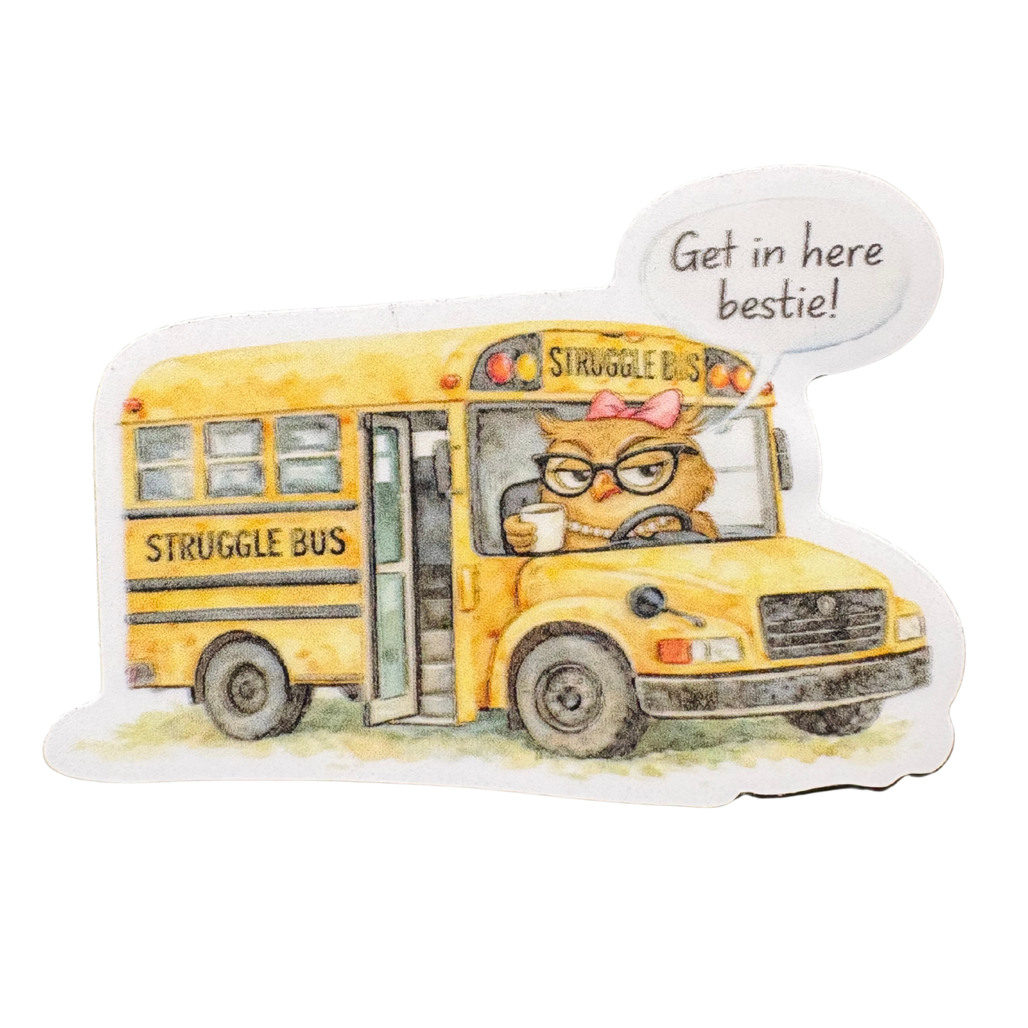 VirtualRuneEvent struggle bus medal sticker with bold black text on white background, designed for motivational use.