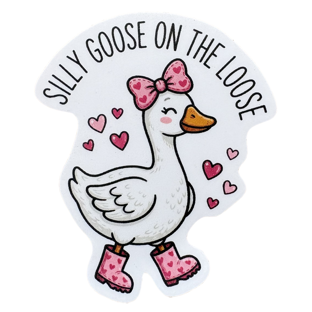 Medal featuring a "Silly Goose On The Loose" sticker design, showcasing a playful goose illustration on a round medal.