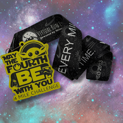 Star Wars-themed 2026 May the 4th Be With You medal from VirtualRunEvent featuring a design with iconic Star Wars imagery and event details.