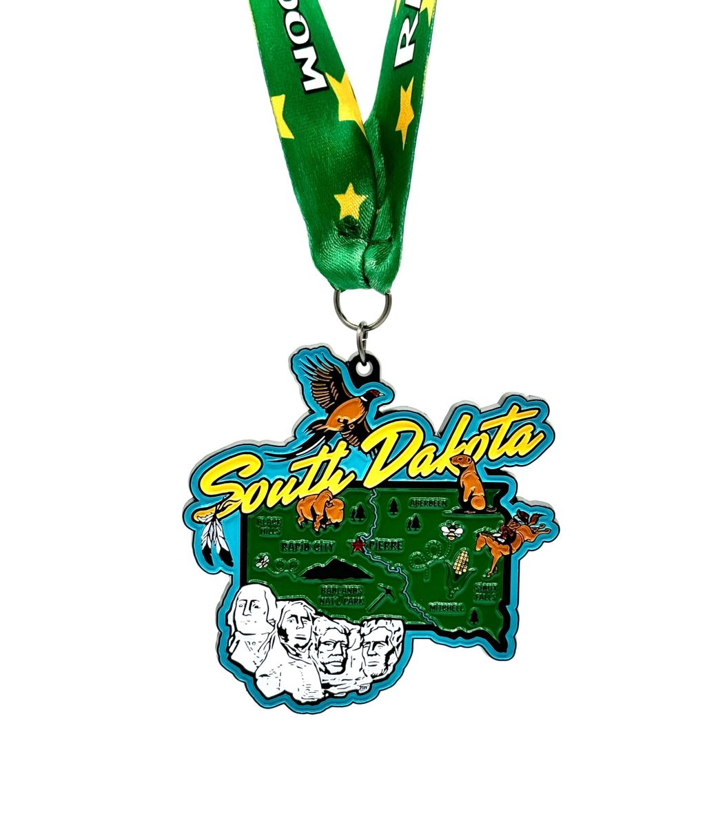Race Through South Dakota 1M 5K 10K 13.1 26.2 Medal and Bib - virtualrunevent