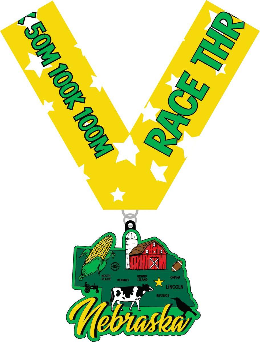 Race Through Nebraska 1M 5K 10K 13.1 26.2 Medal and Bib - virtualrunevent