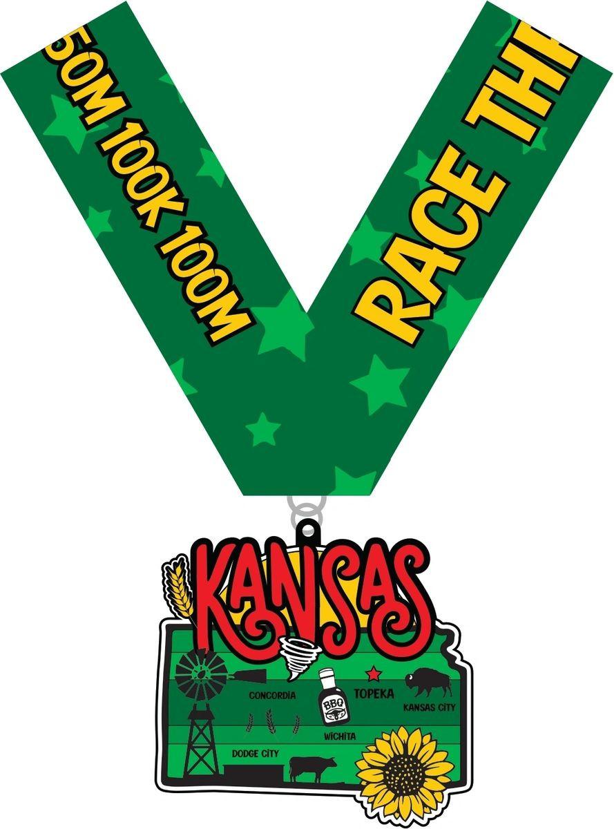 Race Through Kansas 1M 5K 10K 13.1 26.2 Medal and Bib - virtualrunevent