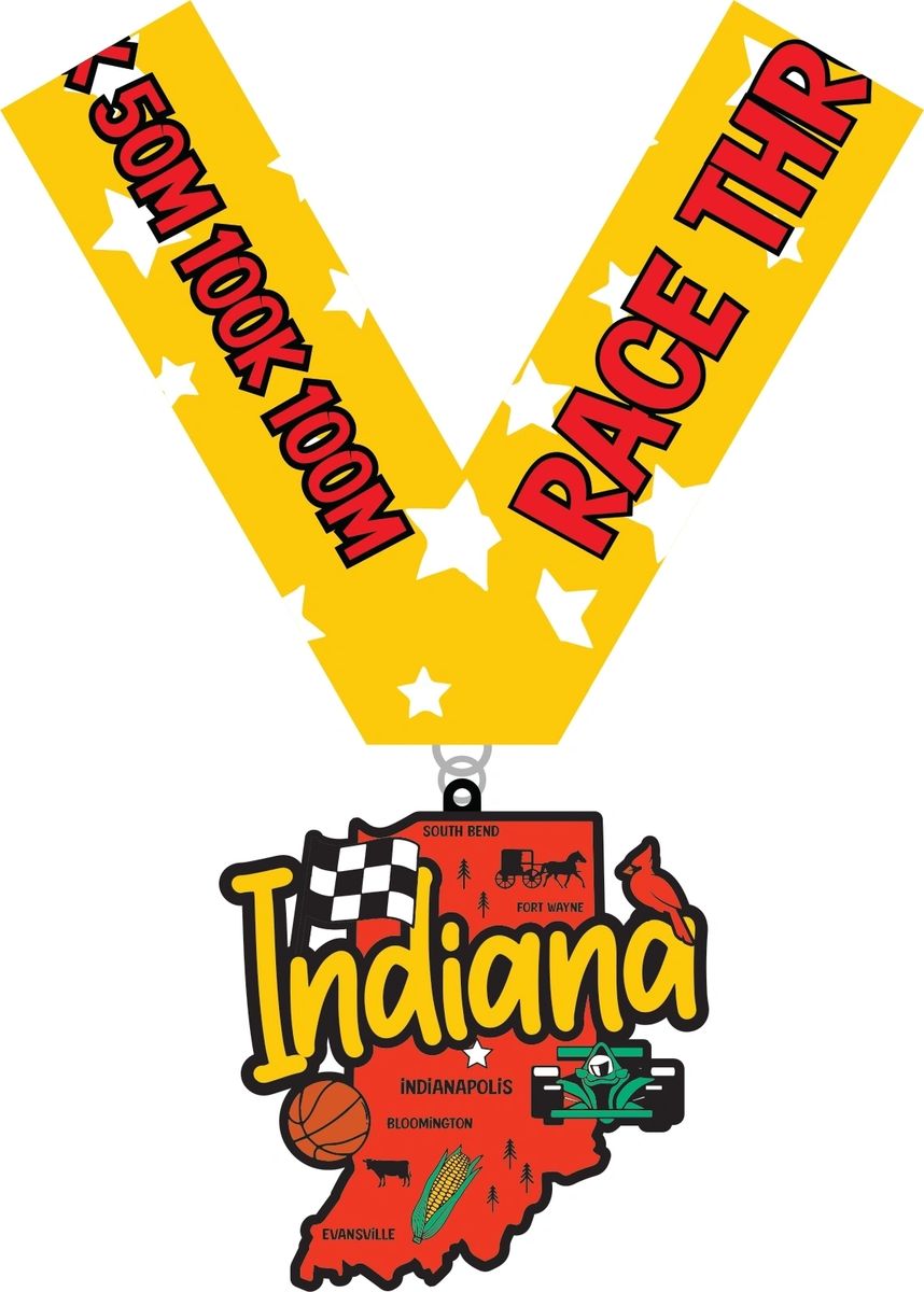 Race Through Indiana 1M 5K 10K 13.1 26.2 Medal and Bib - virtualrunevent