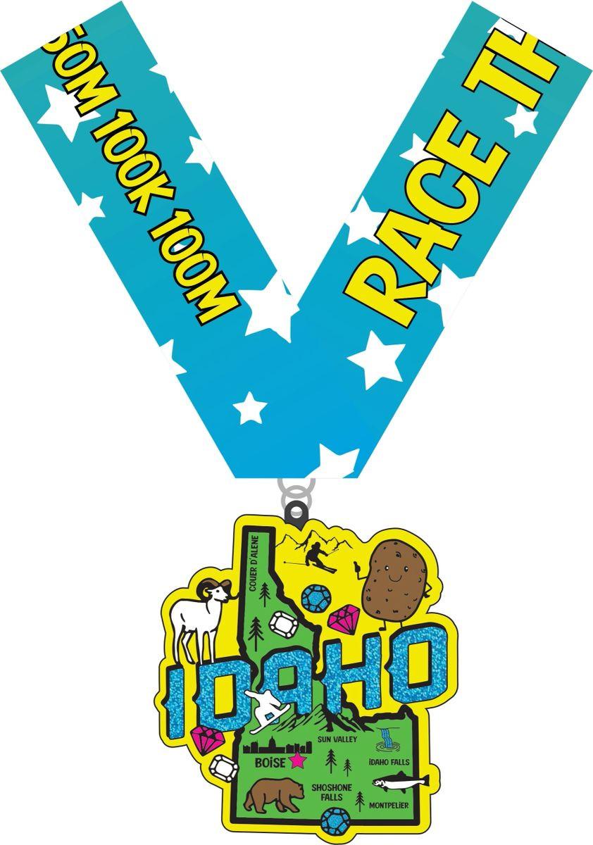 Race Through Idaho Medal and Bib - Benefitting Feeding America - virtualrunevent
