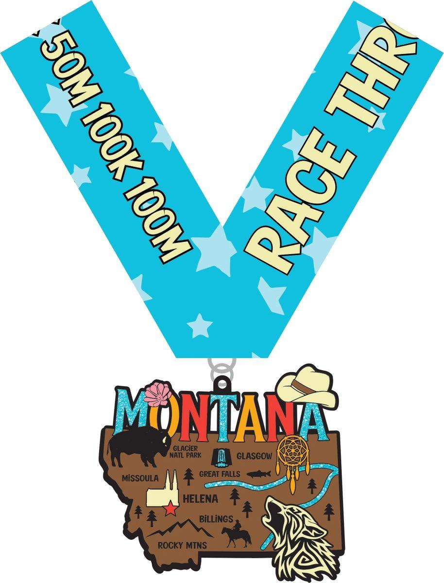 Race Through Montana Medal and Bib - virtualrunevent