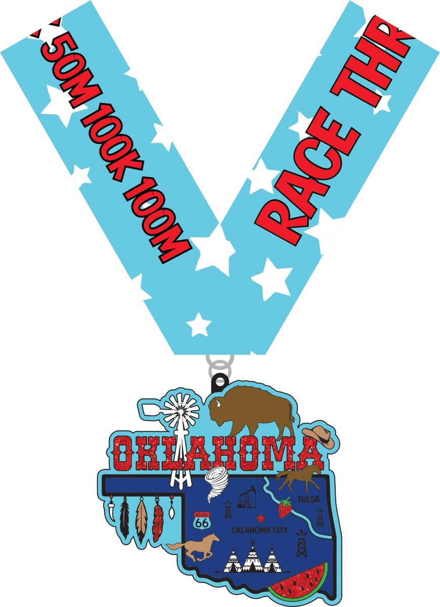 Race Through Oklahoma Medal and Bib - virtualrunevent