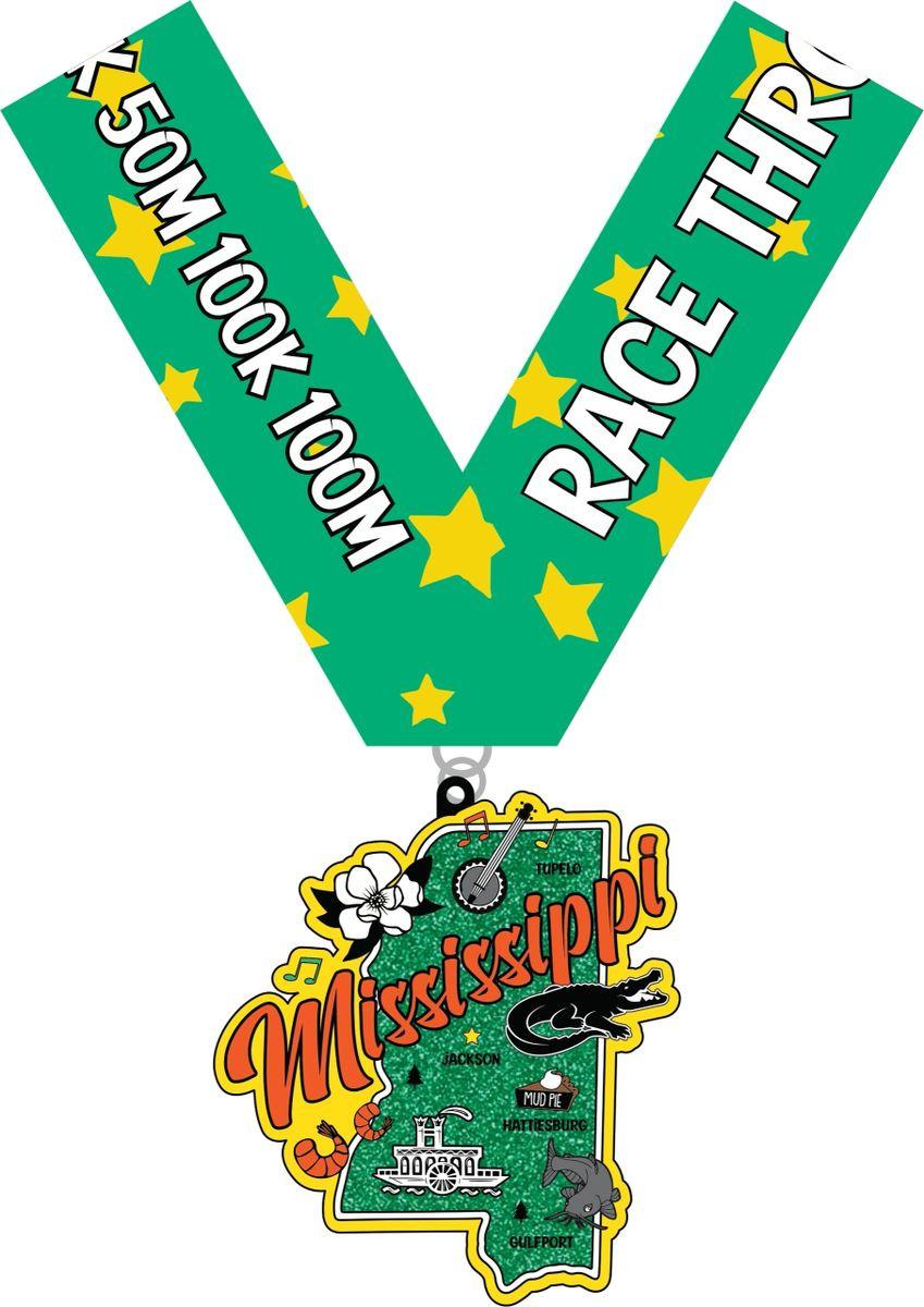 Race Through Mississippi Medal and Bib - virtualrunevent
