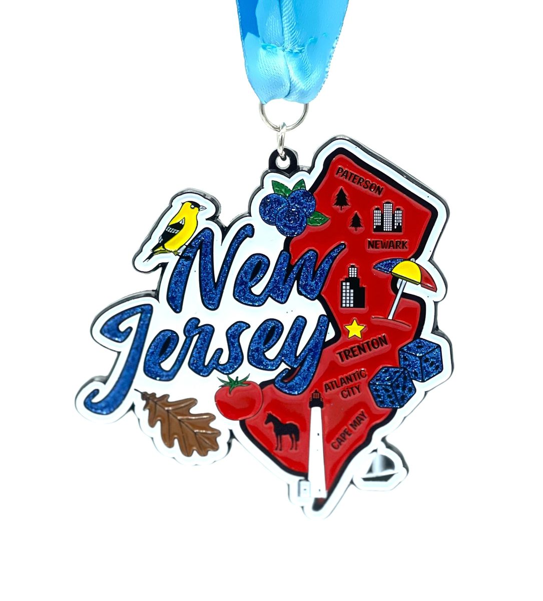Race Through New Jersey Medal and Bib - virtualrunevent