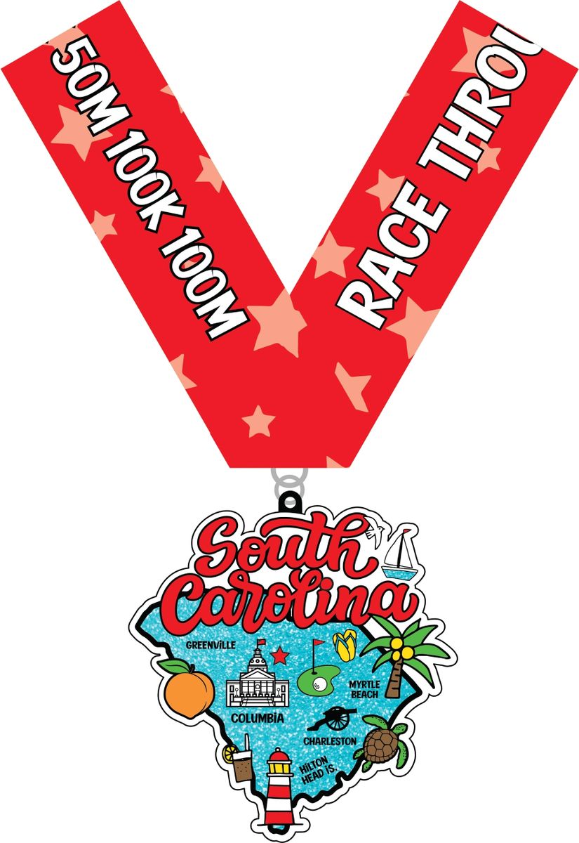 Race Through South Carolina Medal and Bib - virtualrunevent