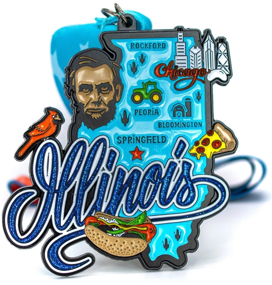 Race Through Illinois Medal and Bib - virtualrunevent
