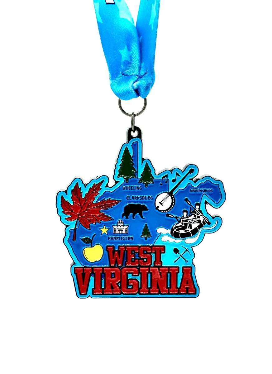 Race Through WEST VIRGINIA 1M 5K 10K 13.1 26.2 Medal and Bib - virtualrunevent