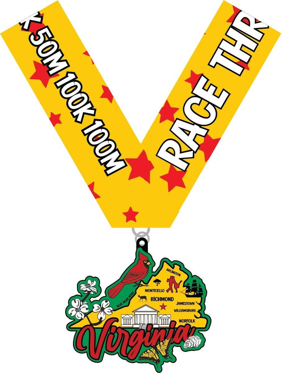 Race Through Virginia 1M 5K 10K 13.1 26.2 Medal and Bib - virtualrunevent