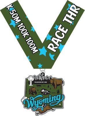 Race Through WYOMING 1M 5K 10K 13.1 26.2 Medal and Bib - virtualrunevent