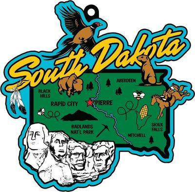 Virtualrunevent Race Through South Dakota medal for 5K, 10K, Half Marathon, and Marathon virtual race event.
