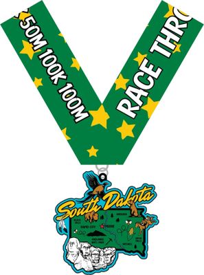 Race Through South Dakota 1M 5K 10K 13.1 26.2 Medal and Bib - virtualrunevent