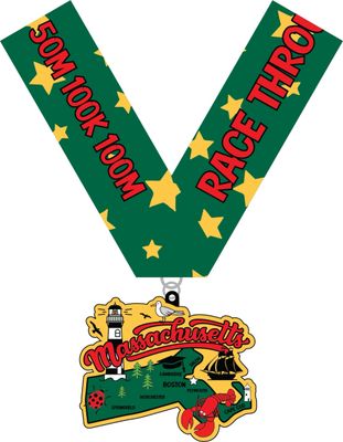 Race Through Massachusetts 1M 5K 10K 13.1 26.2 Medal and Bib - virtualrunevent