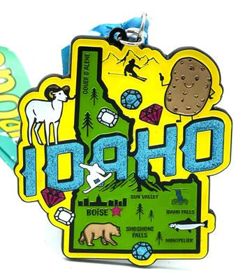 Race Through Idaho Medal and Bib - Benefitting Feeding America - virtualrunevent