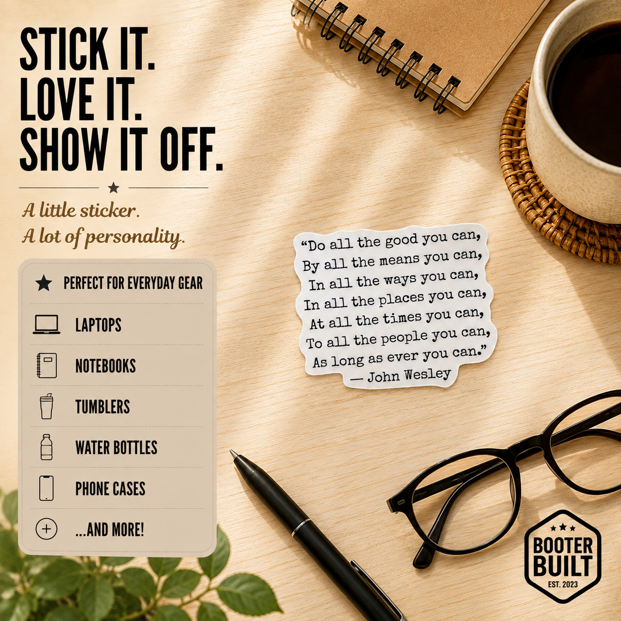 VirtualRuneVent sticker with "Do All The Good You Can" message, featuring inspiring typography on a colorful background.
