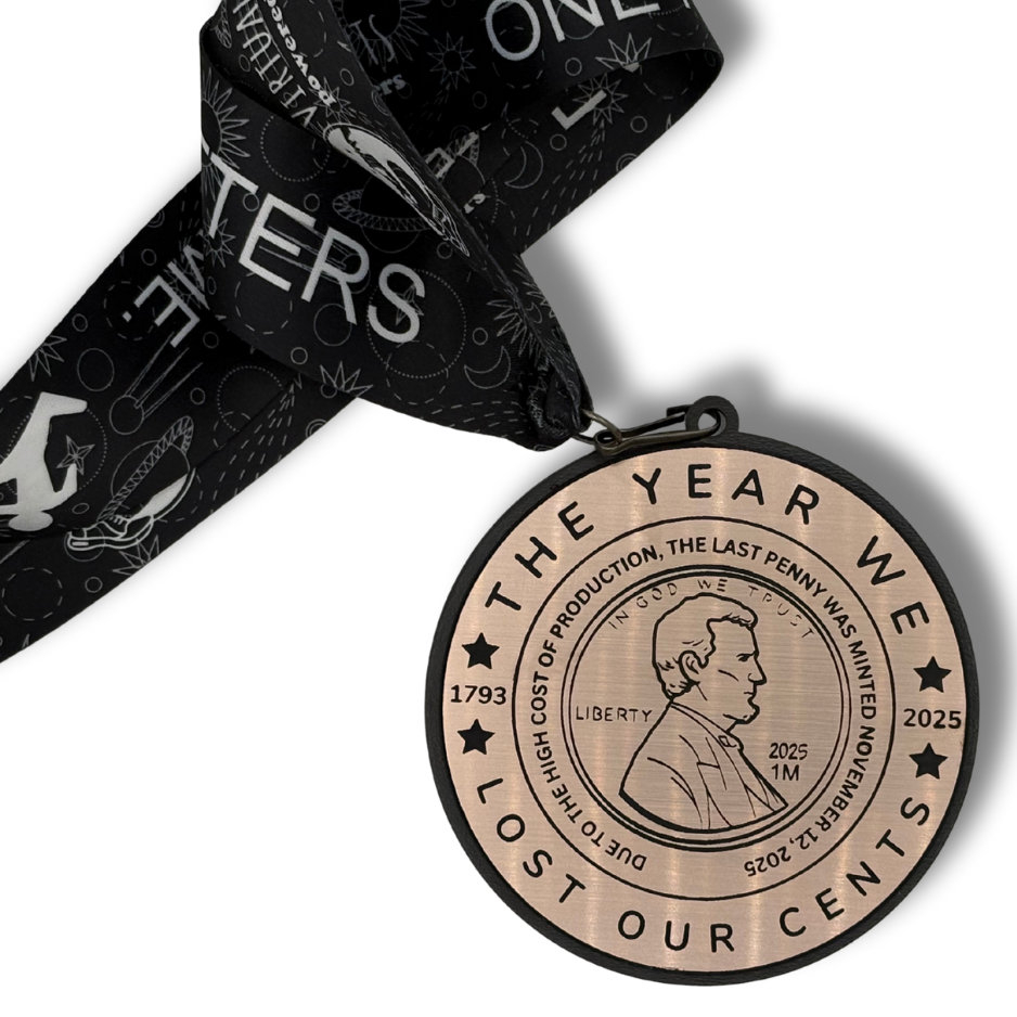 Virtualrunevent We Lost Our Cents 1 Mile Virtual Race 2026 finisher medal featuring a colorful design and charity run inscription.