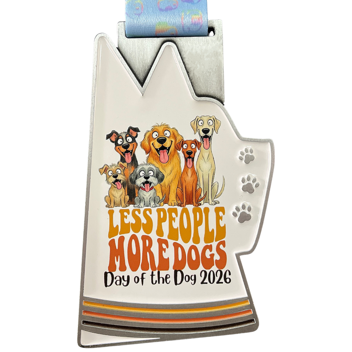 2026 Day of the Dog virtual race medal from virtualrunevent, featuring a detailed design for 1M, 5K, 10K, 13.1, and 26.2 races.