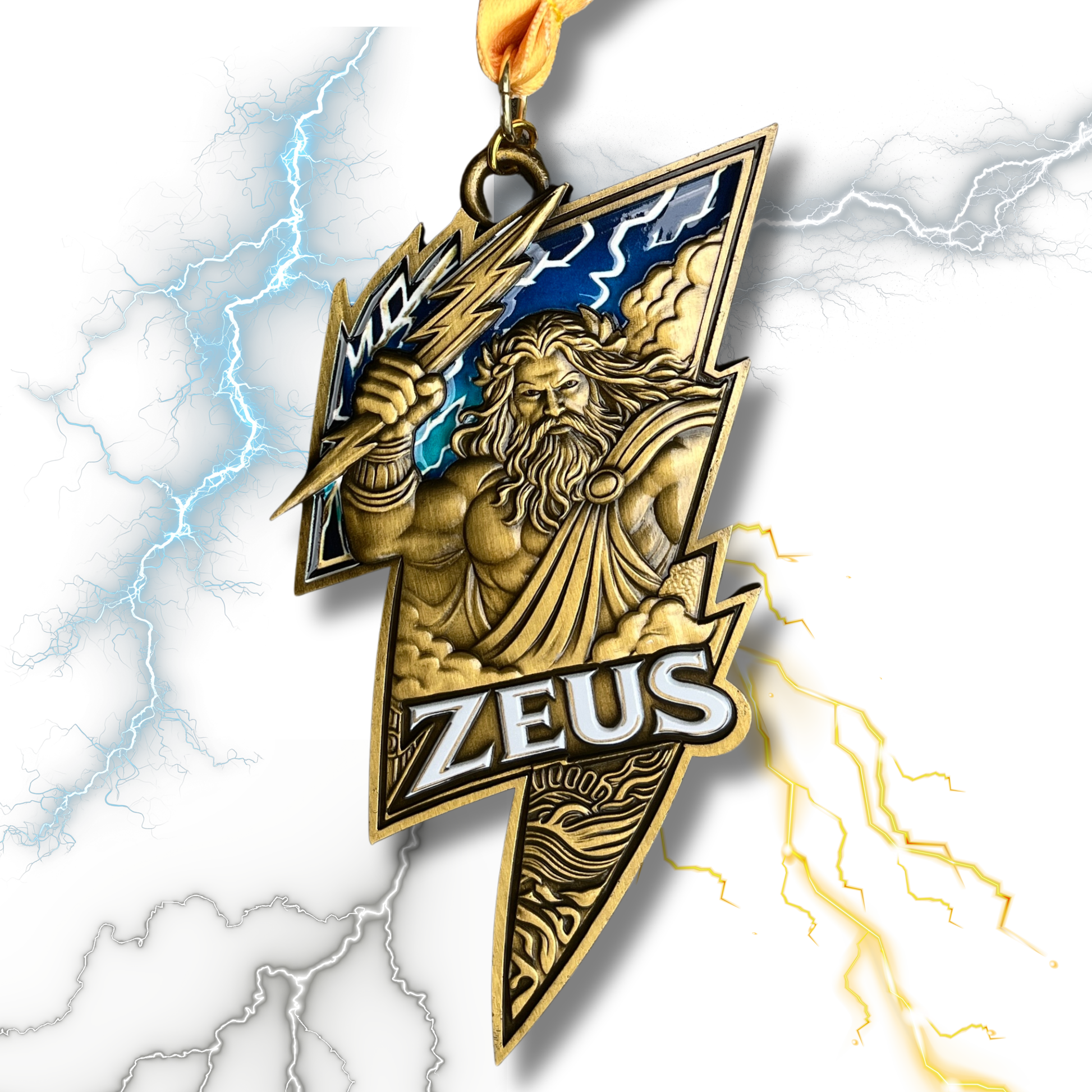 Zeus Race 2026 medal from Gods & Warriors Virtual Running Series by virtualrunevent, featuring a detailed mythological design.