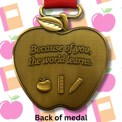 Virtualrunevent Teacher Appreciation Virtual Race 2026 medal with engraved design celebrating teaching, love, and inspiration.