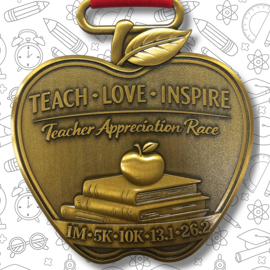 Teacher Appreciation Virtual Race 2026 medal by virtualrunevent featuring a colorful design honoring teachers and education.