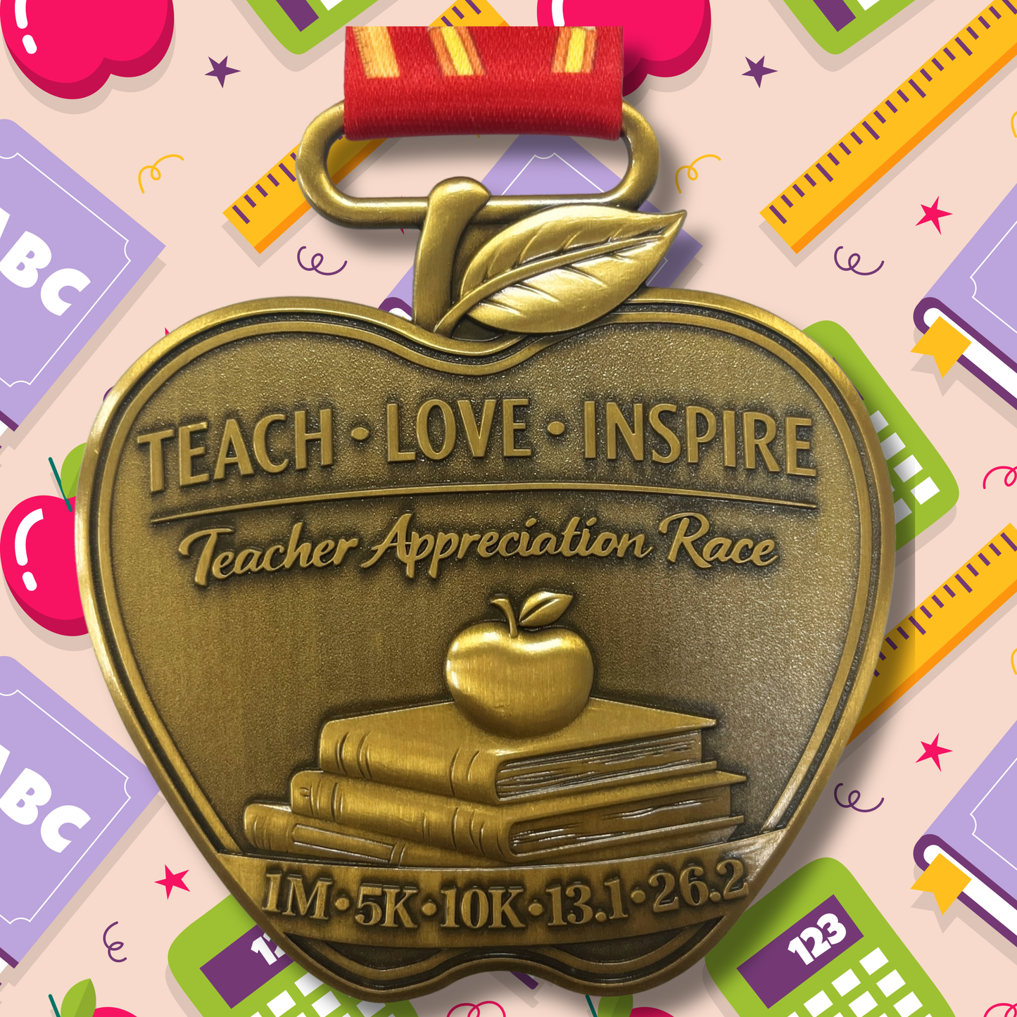 Teacher Appreciation Virtual Race 2026 medal by virtualrunevent featuring a colorful design honoring educators and their inspiring work.
