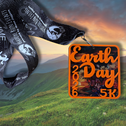2026 Earth Day 5K medal by virtualrunevent featuring Earth globe design and eco-friendly theme for Wild Earth Allies event.