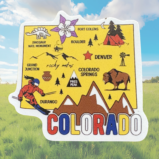 Colorado medal sticker by VirtualRunEvent featuring a colorful Colorado-themed design on a round adhesive label.