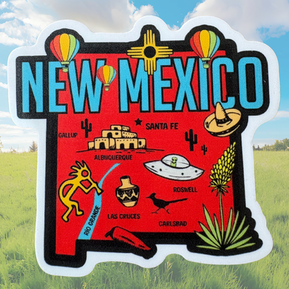 Medal sticker featuring New Mexico state design by virtualrunevent, with vibrant colors and detailed state outline.