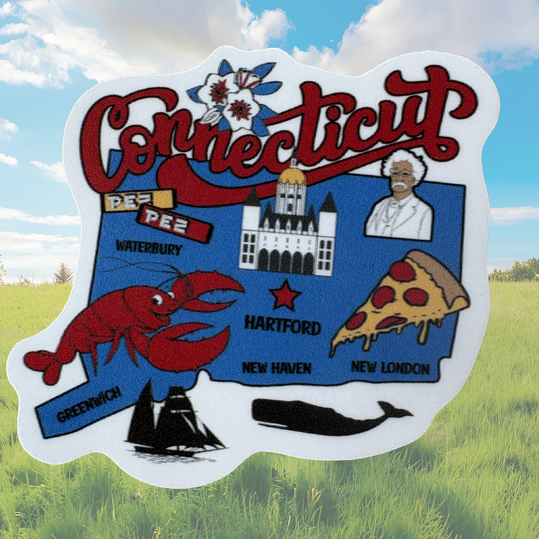 Connecticut medal sticker by virtualrunevent featuring a colorful design of the state outline and branding elements.