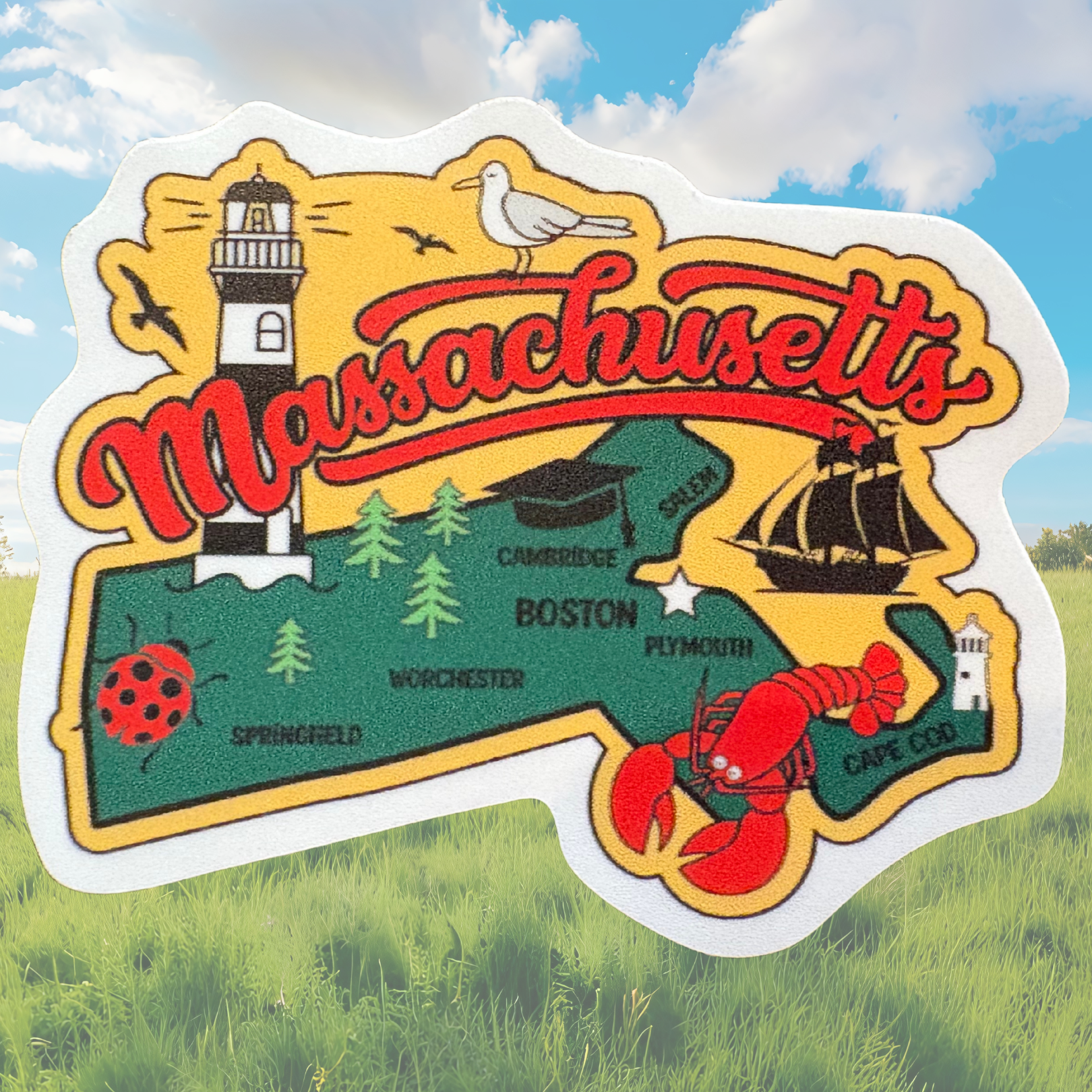 Massachusetts medal sticker by virtualrunevent featuring a circular design with state name and emblem, ideal for awards or collectibles.