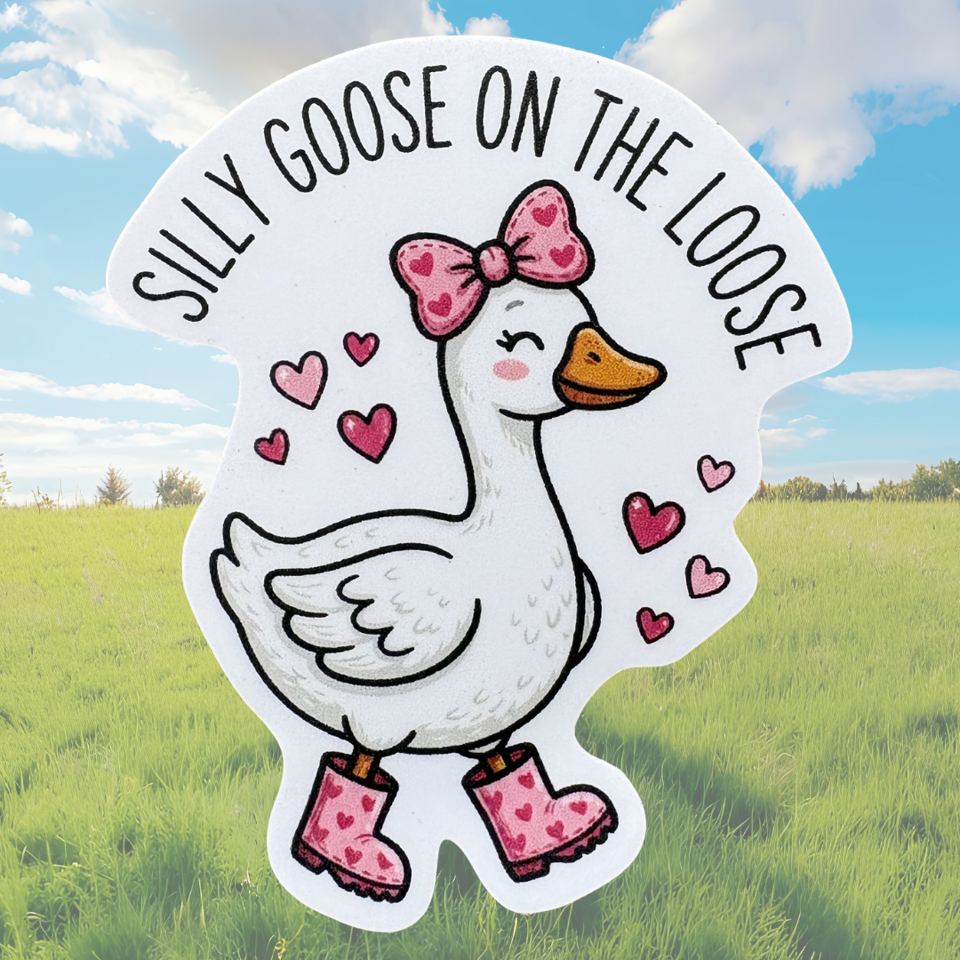 Medal featuring a playful "Silly Goose On The Loose" sticker design by virtualrunevent, with colorful cartoon goose illustration.