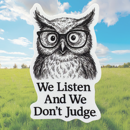 STICKER - We Listen and We Don't Judge - Owl - virtualrunevent