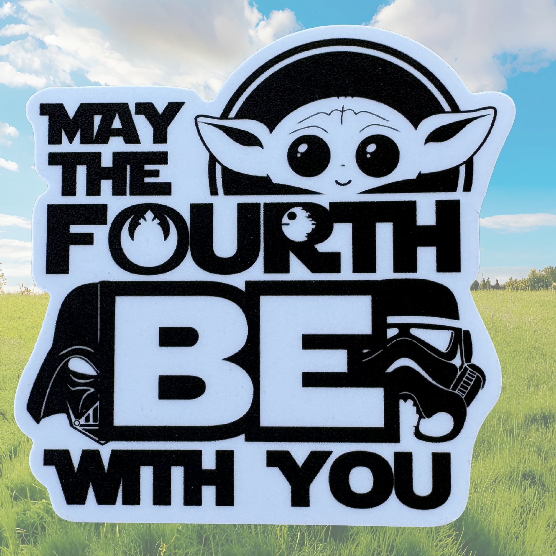 Star Wars May the 4th Be With You sticker featuring themed design, perfect for decorating laptops, notebooks, or personal items.