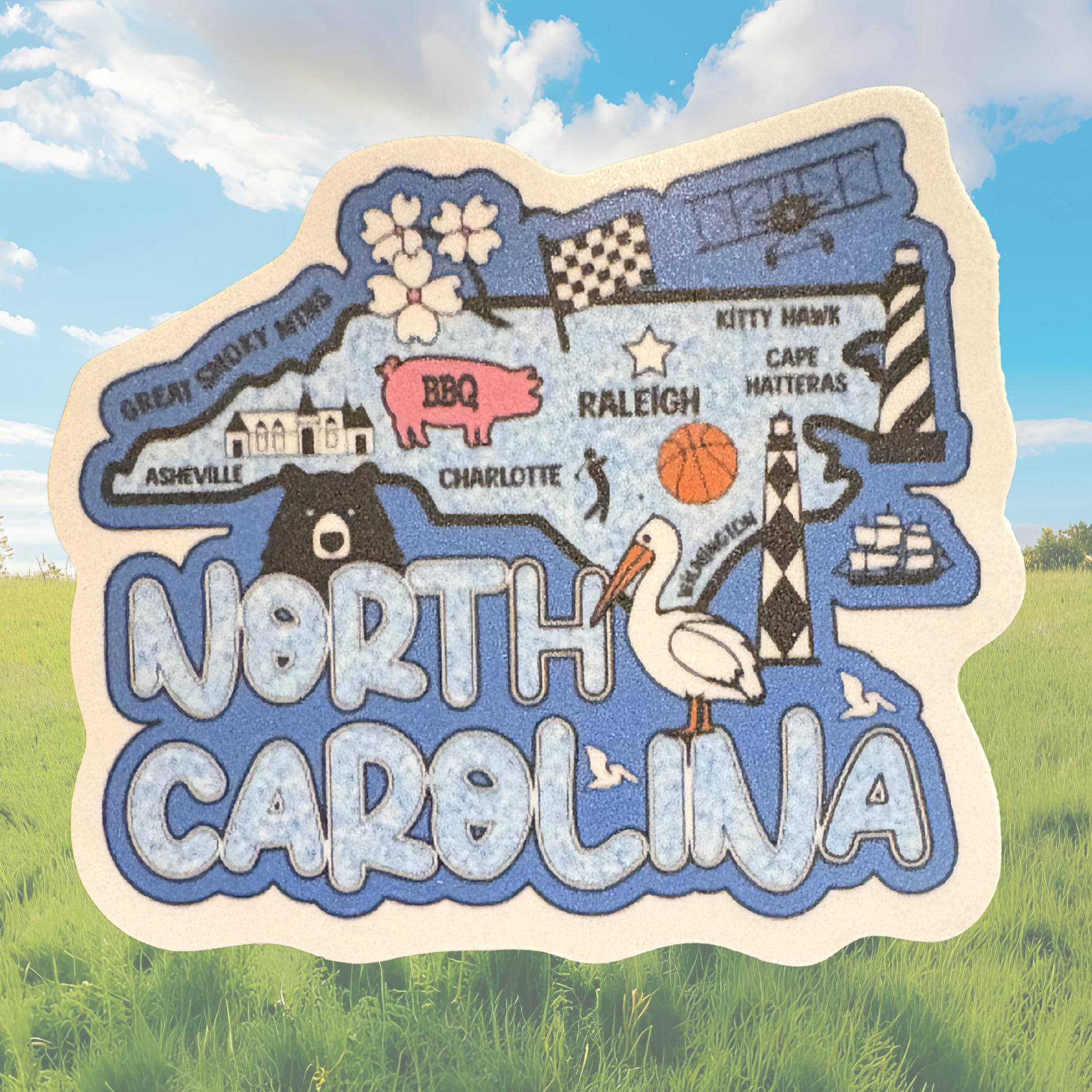 North Carolina medal sticker by virtualrunevent featuring a colorful state map and design, ideal for decorating or commemorating events.