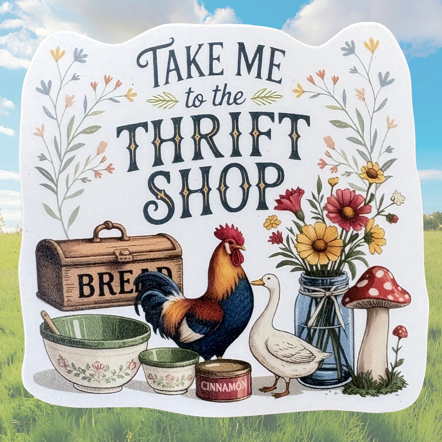 VirtualRuneVent Thrift Shop medal sticker with colorful design and "Thrift Shop" text, perfect for decoration or collectibles.