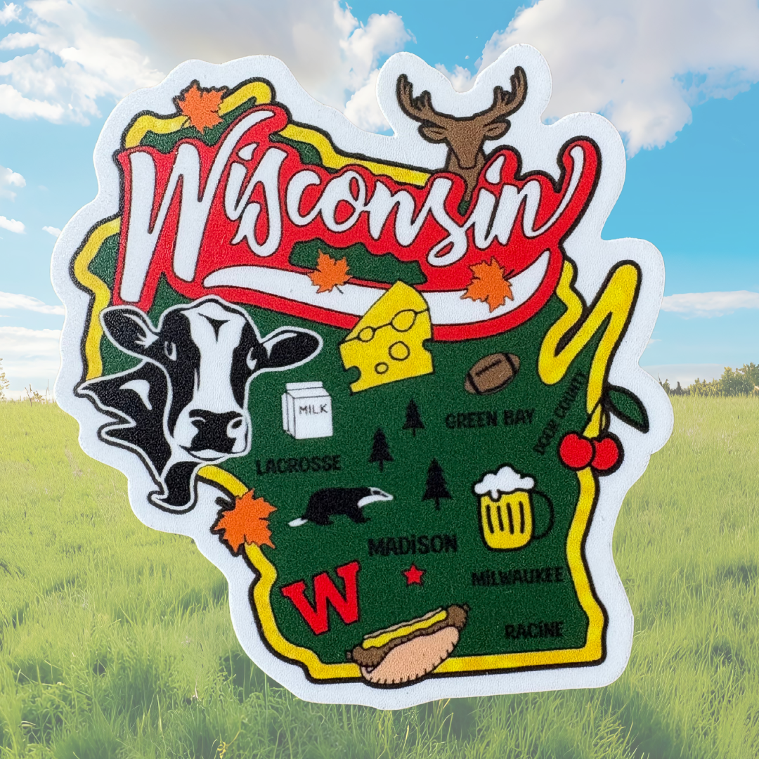 Wisconsin medal sticker featuring vibrant state graphics and the Virtual Run Event logo.