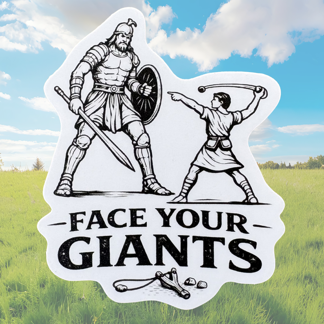 VirtualRuneEvent Face Your Giants medal sticker featuring bold text and a vibrant design for motivational encouragement.
