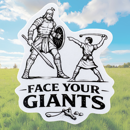 VirtualRuneEvent Face Your Giants medal sticker featuring bold text and a vibrant design for motivational encouragement.