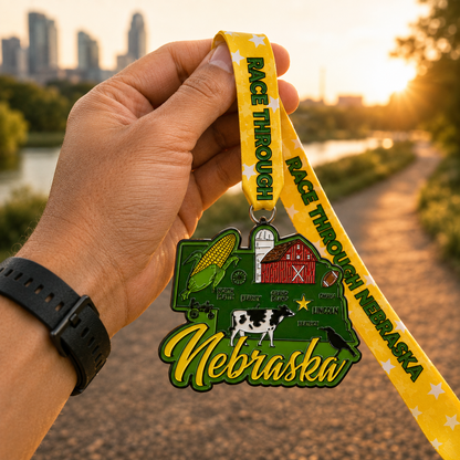 Race Through Nebraska 1M 5K 10K 13.1 26.2 Medal and Bib