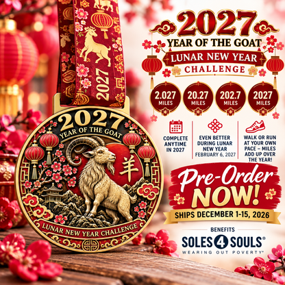 2027 Year of the Goat Lunar New Year virtual race medal for walking and running challenges, featuring a goat design and festive details.