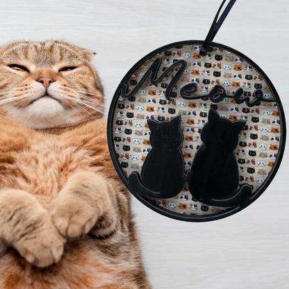 Layered wood and acrylic cat ornament featuring a playful cat design, perfect for cat lovers and Christmas decor.