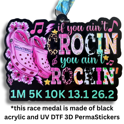 Virtualrunevent "If You Ain’t Crocin’, You Ain’t Rockin’" medal featuring a colorful design for the virtual race finisher.