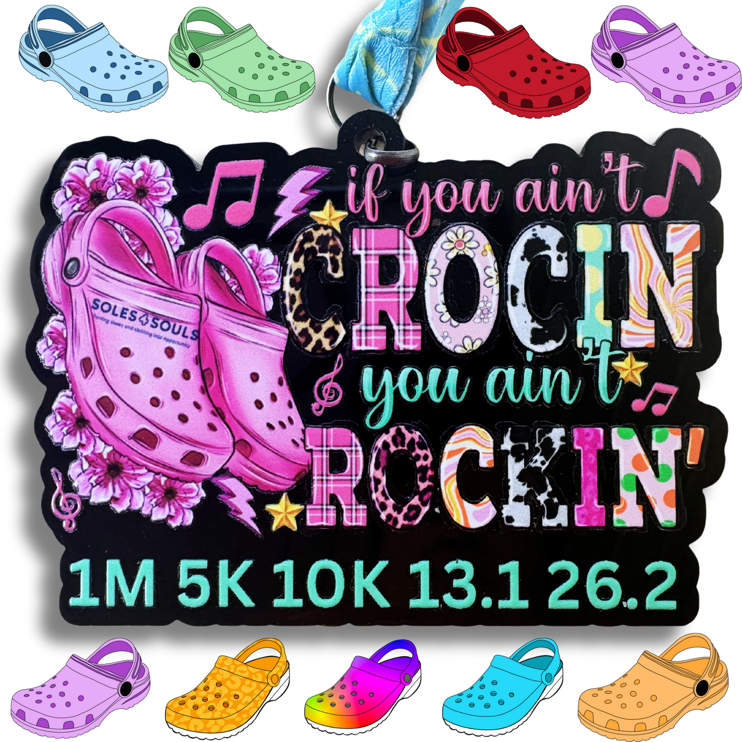 Virtualrunevent medal for the "If You Ain’t Crocin’, You Ain’t Rockin’" virtual race, featuring colorful design and event branding.