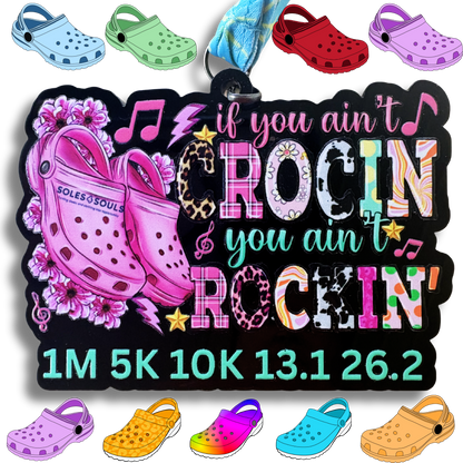 Virtualrunevent medal for the "If You Ain’t Crocin’, You Ain’t Rockin’" virtual race, featuring colorful design and event branding.