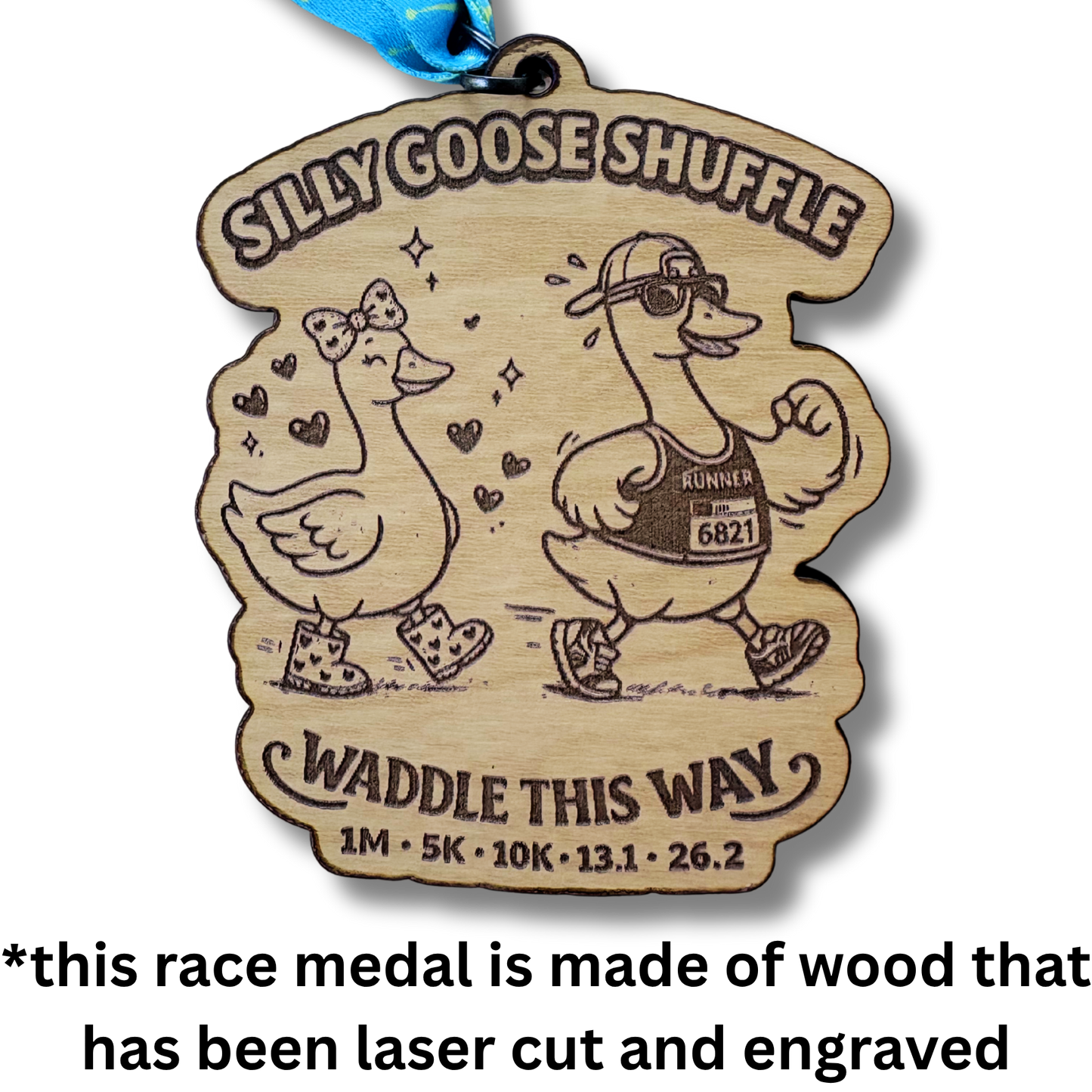 Silver medal for the Silly Goose Shuffle Virtual Race by virtualrunevent, featuring a playful goose design on the front.